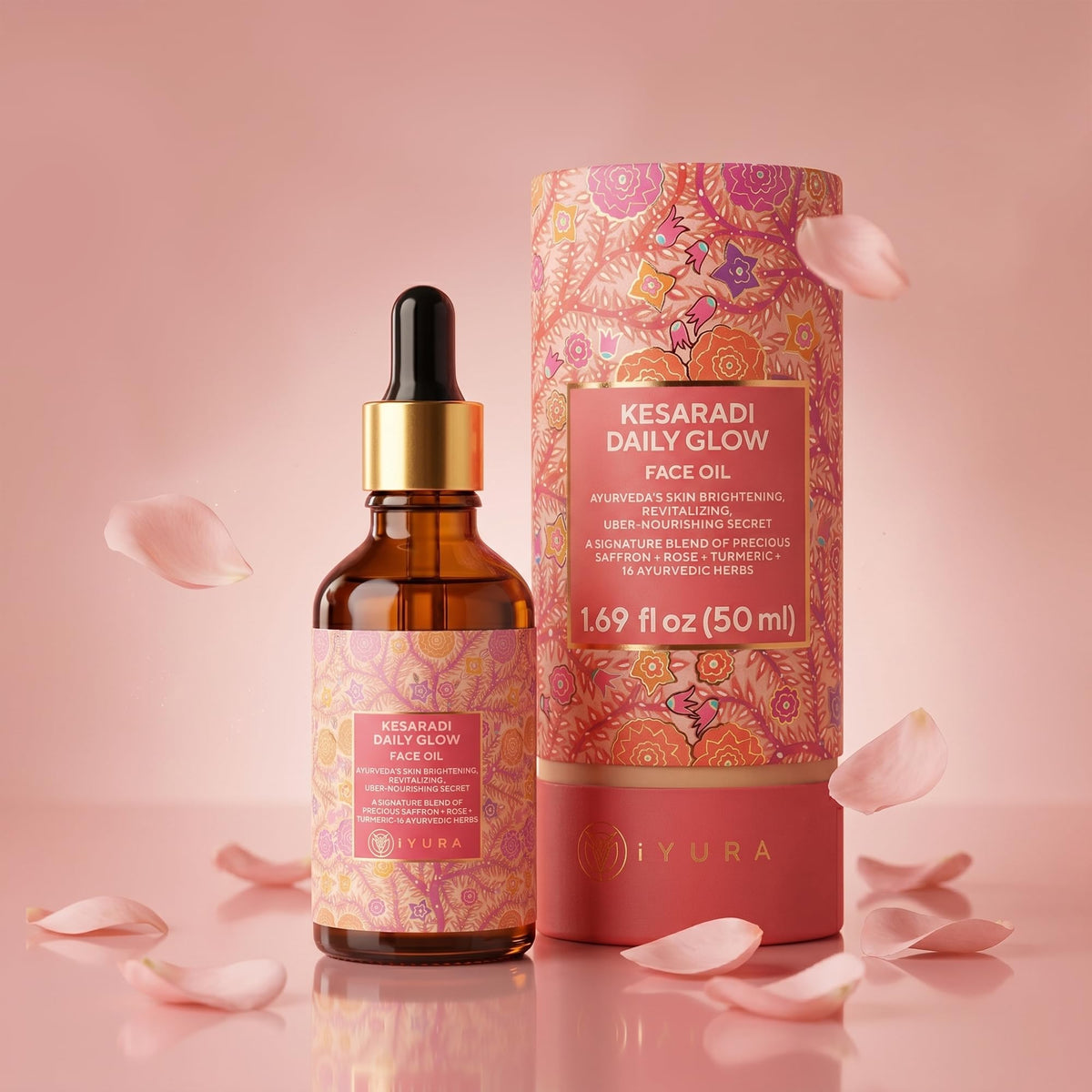 The Ayurveda Experience front bottle showing label and saffron benefits
