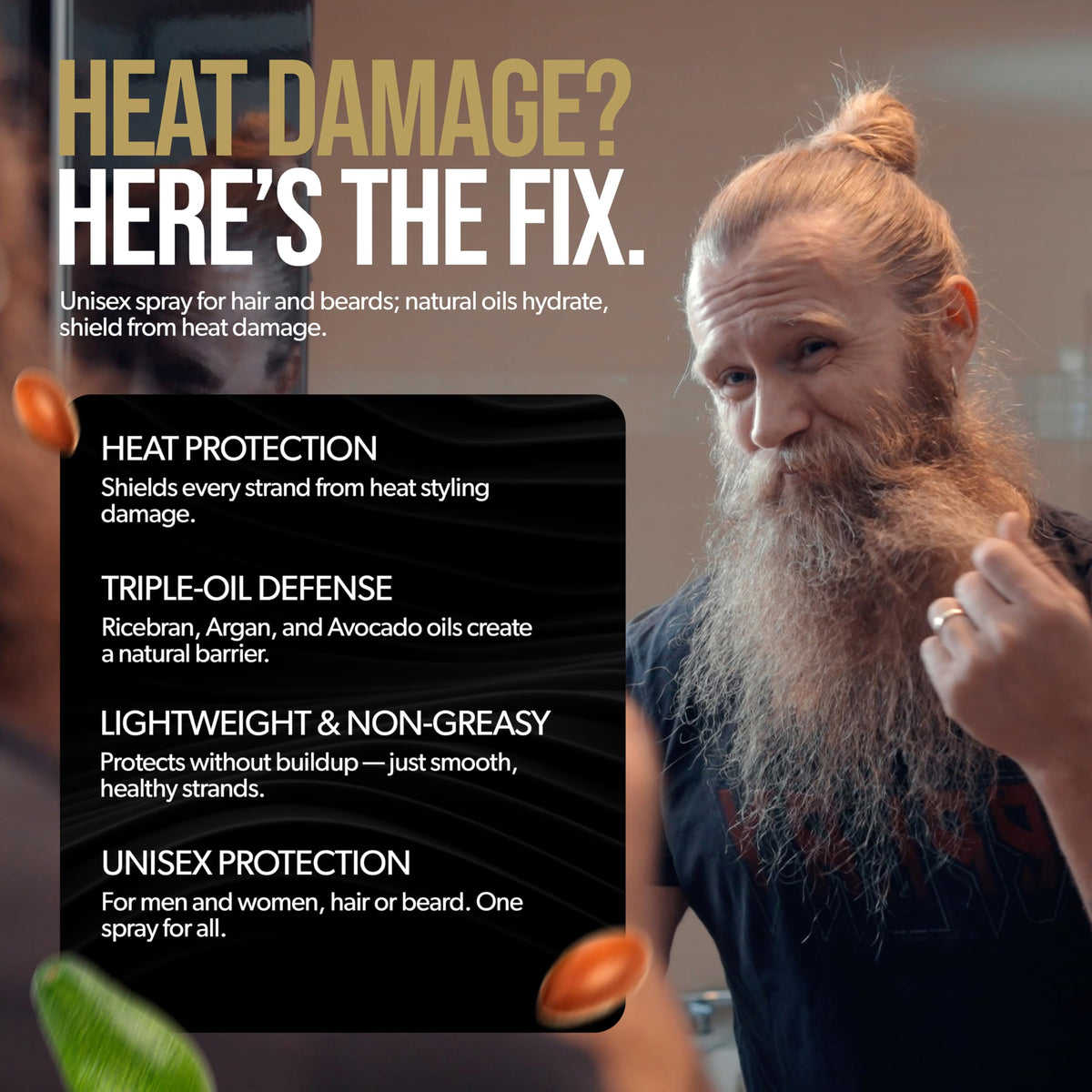 The Beard Struggle spray in use while styling a beard for smoother results