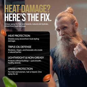The Beard Struggle spray in use while styling a beard for smoother results