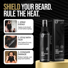 The Beard Struggle closeup label highlighting natural oils and heat protection