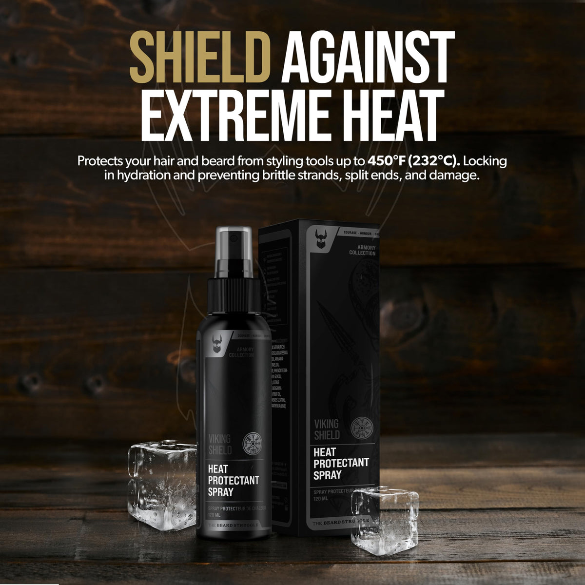 The Beard Struggle bottle on bathroom shelf in grooming routine scene