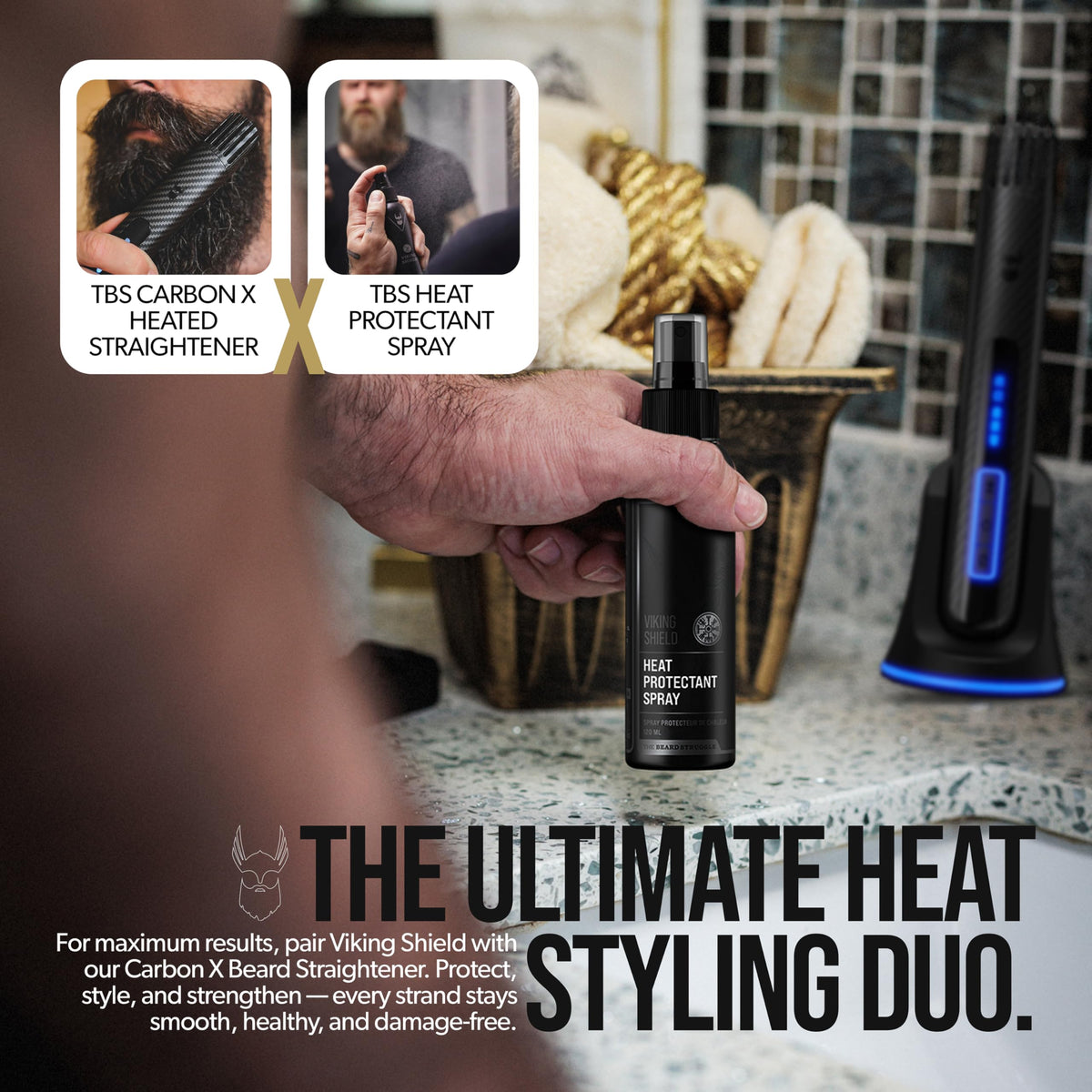 The Beard Struggle bottle in hand to show 4 fl oz size and travel convenience