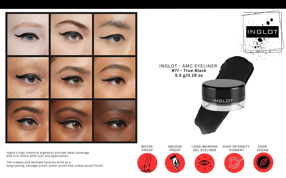 The Beauty Box INGLOT swatches of AMC Eyeliner Gel 77 and 90 showing color payoff