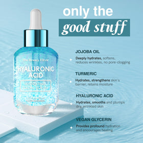 Hand applying The Beauty Elixir serum to cheek for instant moisture boost