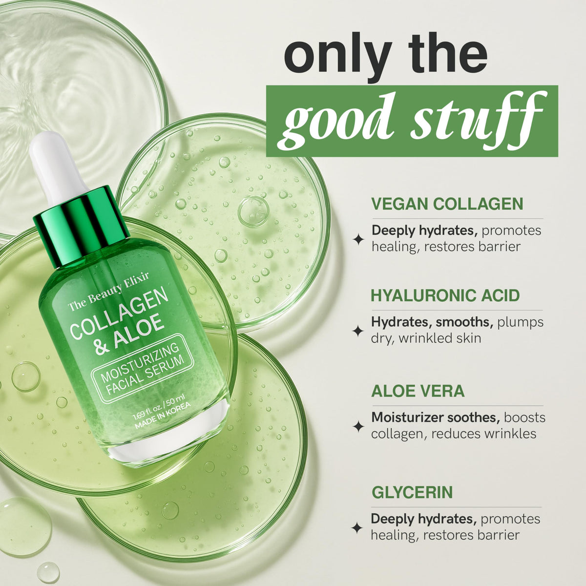 The Beauty Elixir with aloe leaf and turmeric highlighting natural ingredient benefits