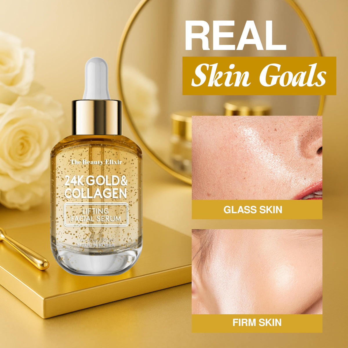 The Beauty Elixir next to a ruler showing 1.69oz size and travel convenience