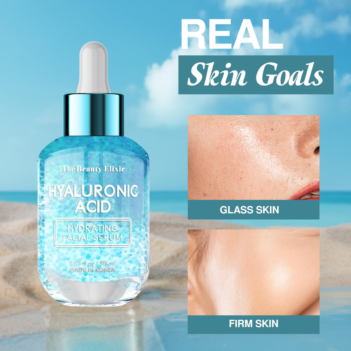 The Beauty Elixir 1.69 fl oz next to coin for scale and travel-friendly convenience