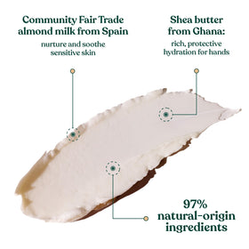 The Body Shop ingredients display almond and honey highlighting ethical sourcing and hydration