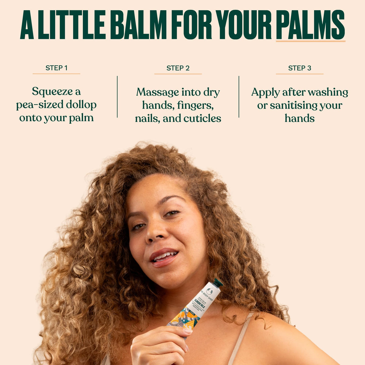 The Body Shop hand balm tucked inside a bag showing travel-ready, on-the-go hydration benefit