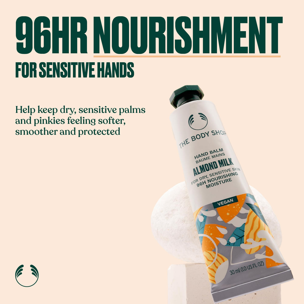 The Body Shop open tube with creamy texture demonstrating quick absorption benefit