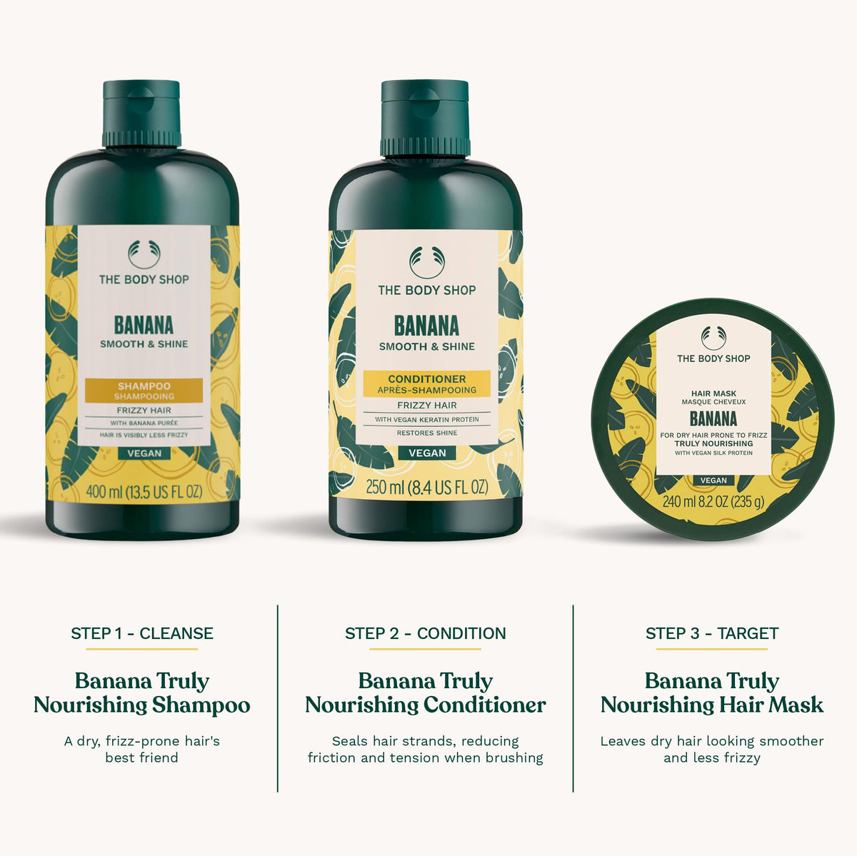 Ingredient label close-up on The Body Shop banana conditioner highlighting natural-origin content