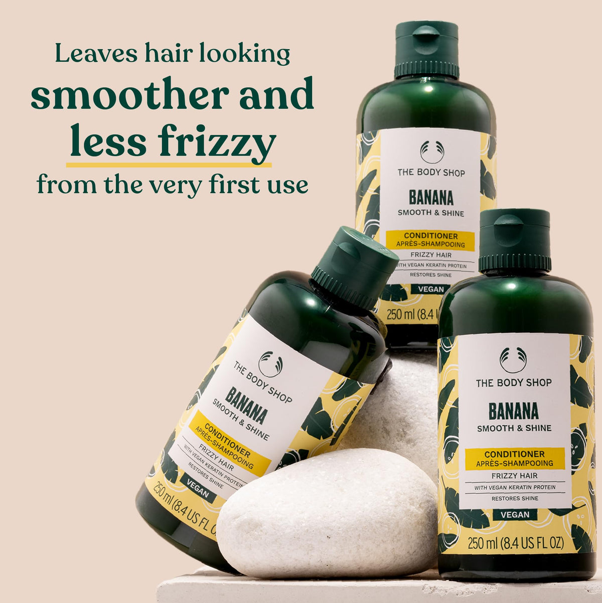 The Body Shop banana conditioner open cap revealing creamy texture for easy application