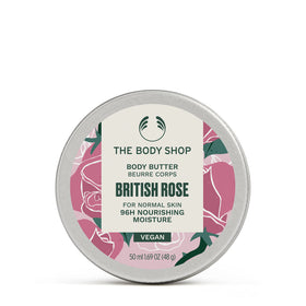 The Body Shop British Rose front tub showing brand and product benefits