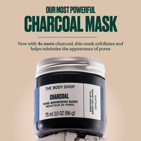The Body Shop charcoal mask texture close-up highlighting clay grit and absorbent formula benefit purifying