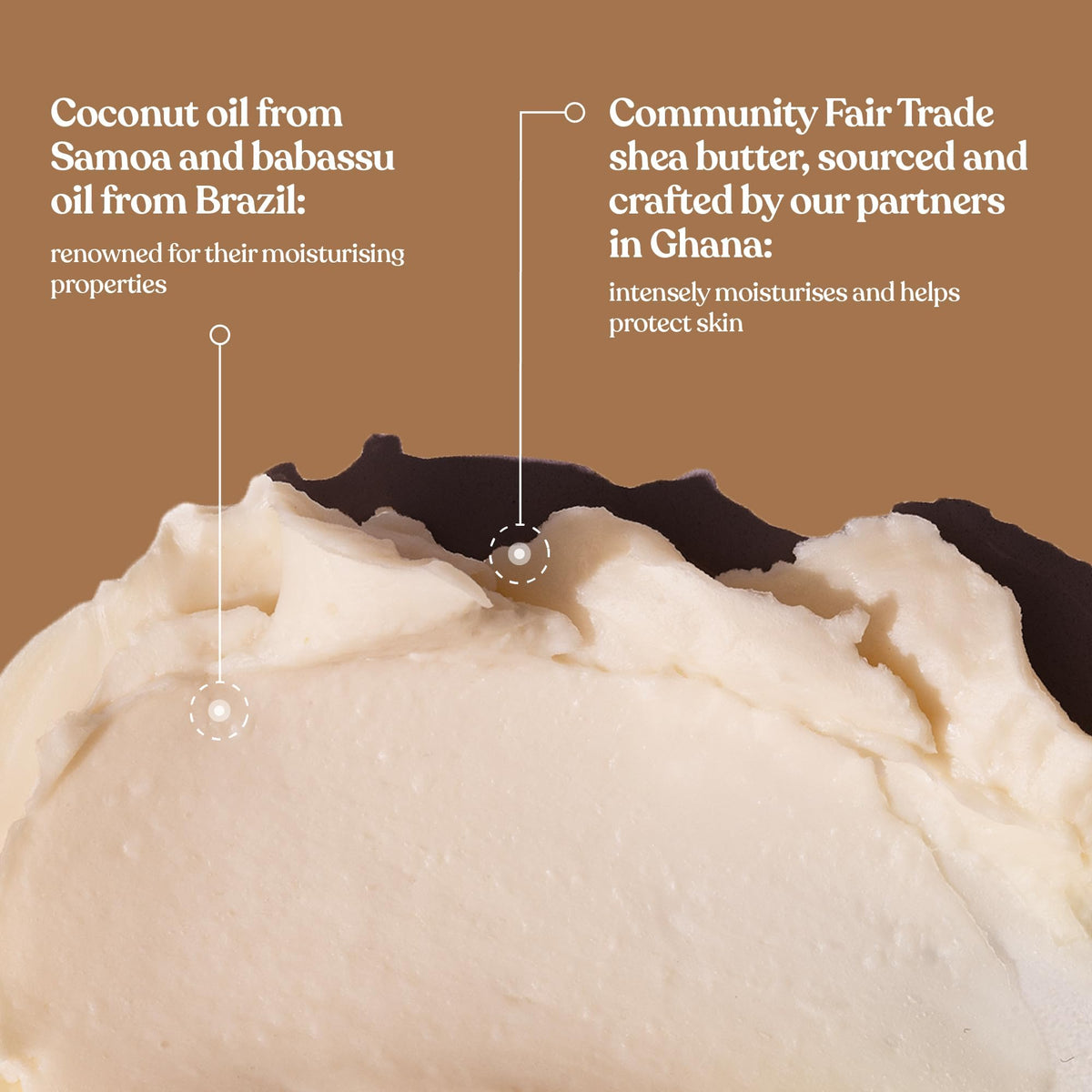 Close-up of The Body Shop coconut body butter sheen on skin showing smoothing benefit