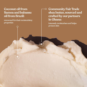 Close-up of The Body Shop coconut body butter sheen on skin showing smoothing benefit
