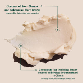 The Body Shop coconut body butter open texture close-up, shows creamy consistency for deep nourishment