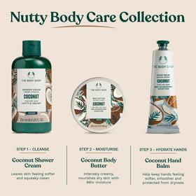 The Body Shop coconut body butter beside a 200 ml scale showing true product size