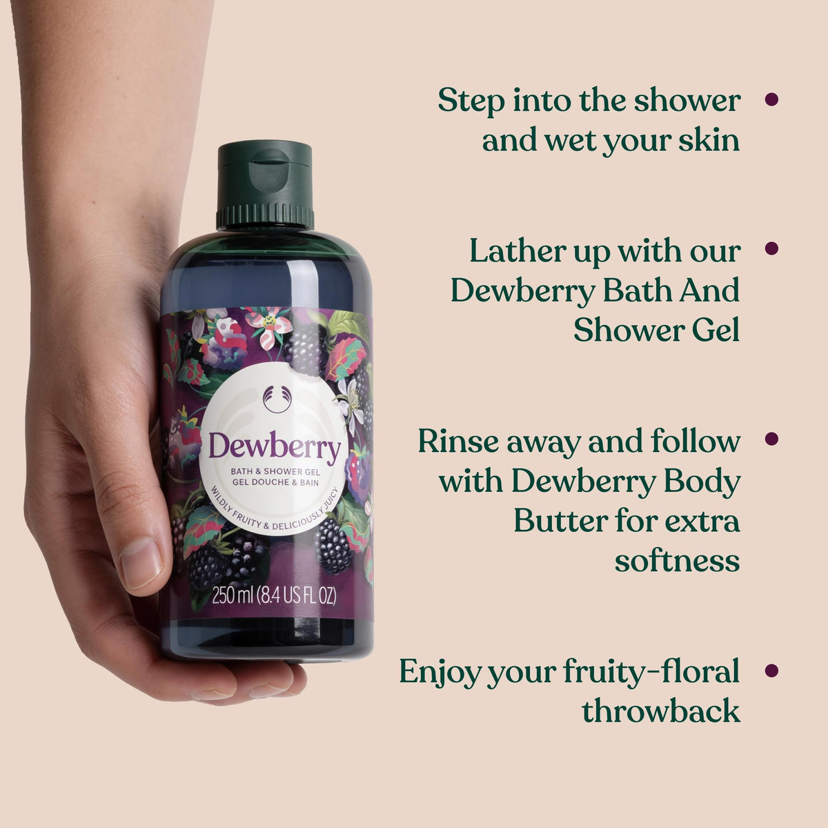 The Body Shop dewberry label and ingredient list highlighting aloe vera sourcing benefit