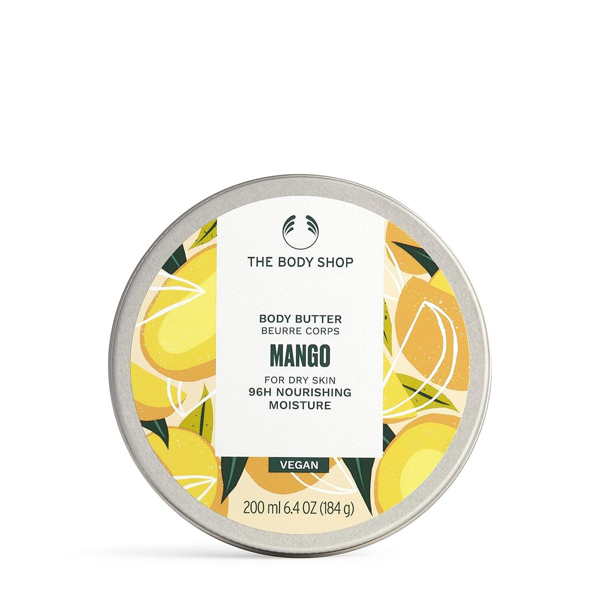 The Body Shop mango body butter jar front view showing product branding and benefit