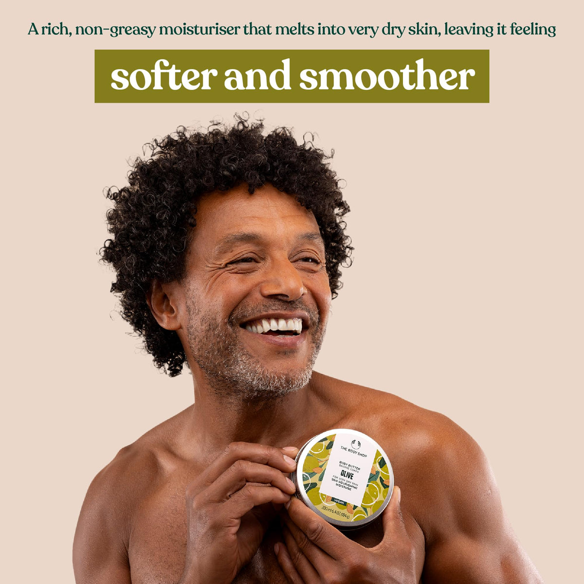 The Body Shop Olive Body Butter ingredients label highlighting fair-trade oils