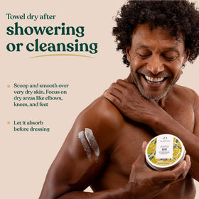 The Body Shop Olive Body Butter in bathroom lifestyle scene suggesting self-care