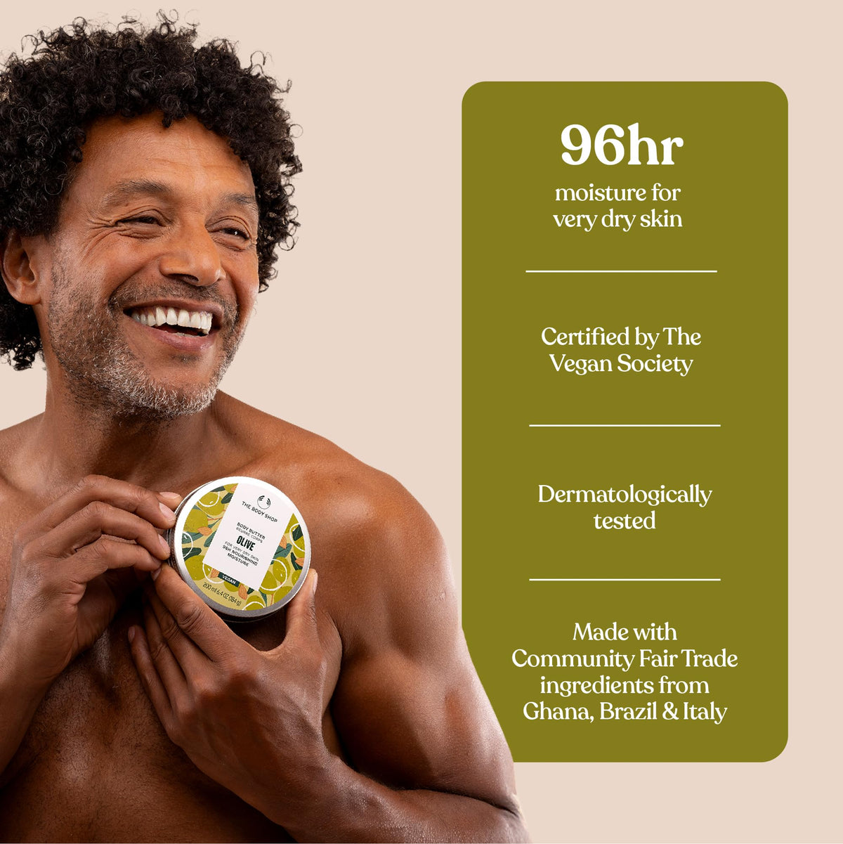 The Body Shop Olive Body Butter recycled plastic tub and aluminium lid eco benefit