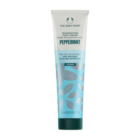 The Body Shop peppermint front packaging showing cooling foot cream benefits