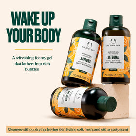 The Body Shop Satsuma cap and label detail highlighting ingredient transparency