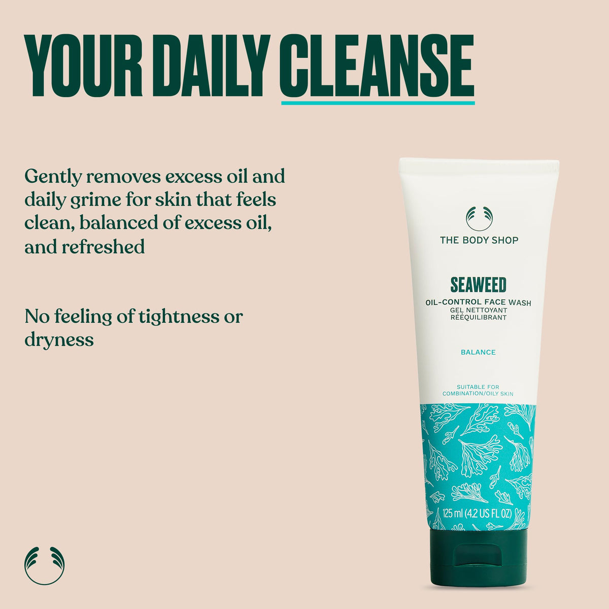 Close-up gel texture of The Body Shop seaweed cleanser highlighting smooth application benefit