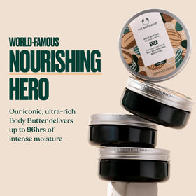 The Body Shop shea body butter aluminium lid close-up highlighting recyclable packaging benefits