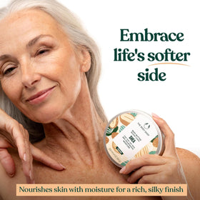 Using The Body Shop shea body butter on elbow showing intense moisturization for dry patches