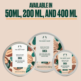 The Body Shop shea body butter on bathroom counter lifestyle shot showing everyday moisturizing routine benefit
