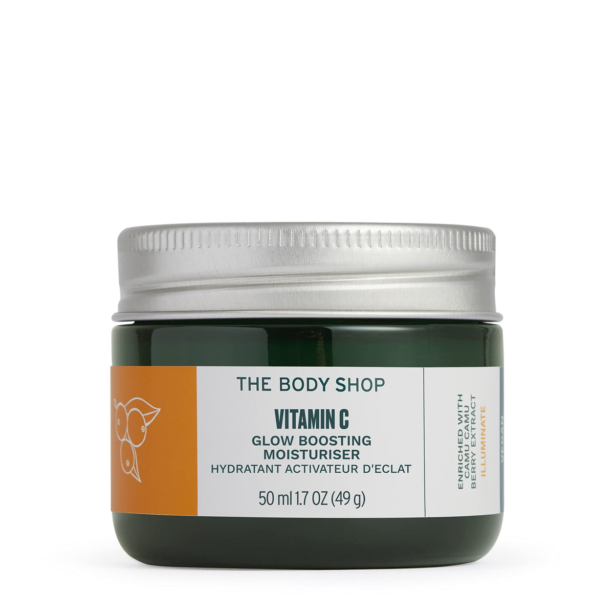 The Body Shop front packaging showing product and branding benefits
