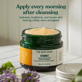 The Body Shop in bathroom setting illustrating morning skincare routine