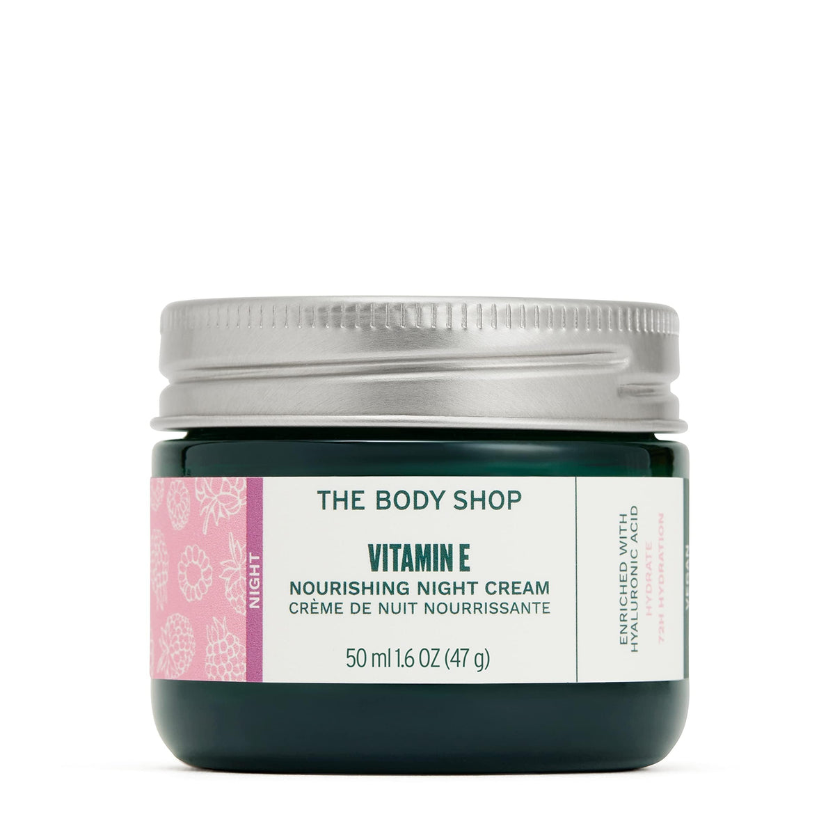 The Body Shop jar front view showing product benefits and packaging
