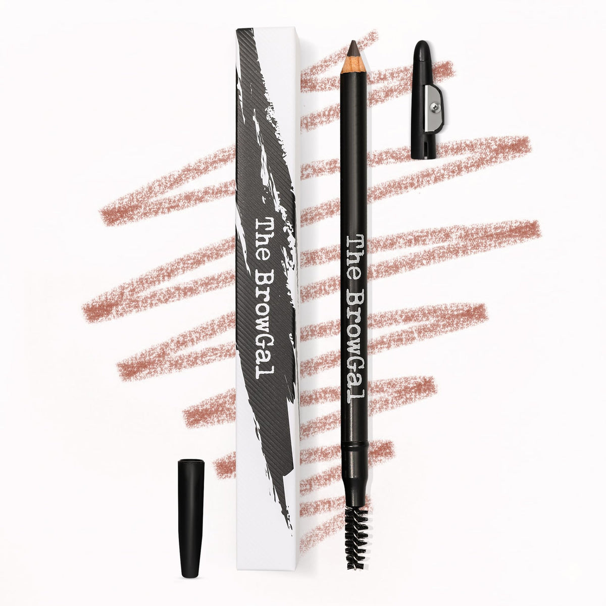 The BrowGal eyebrow pencil front view showing slim design and shade label for precise shaping