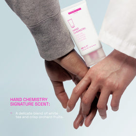 The Chemistry Brand hand cream styled on a bathroom shelf for daily routine convenience benefit