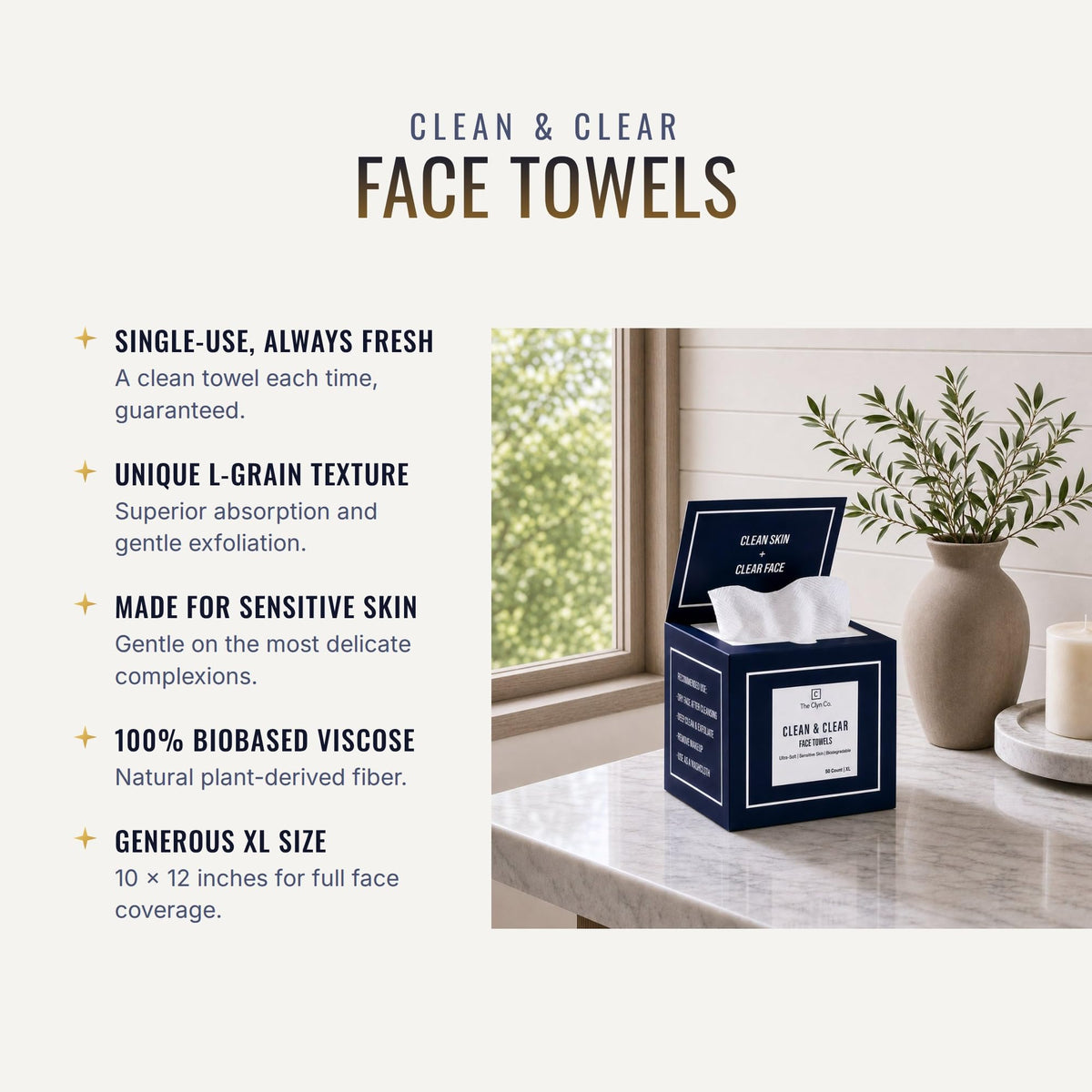 The Clyn Co. textured L-grain towel close-up showing makeup-lifting surface