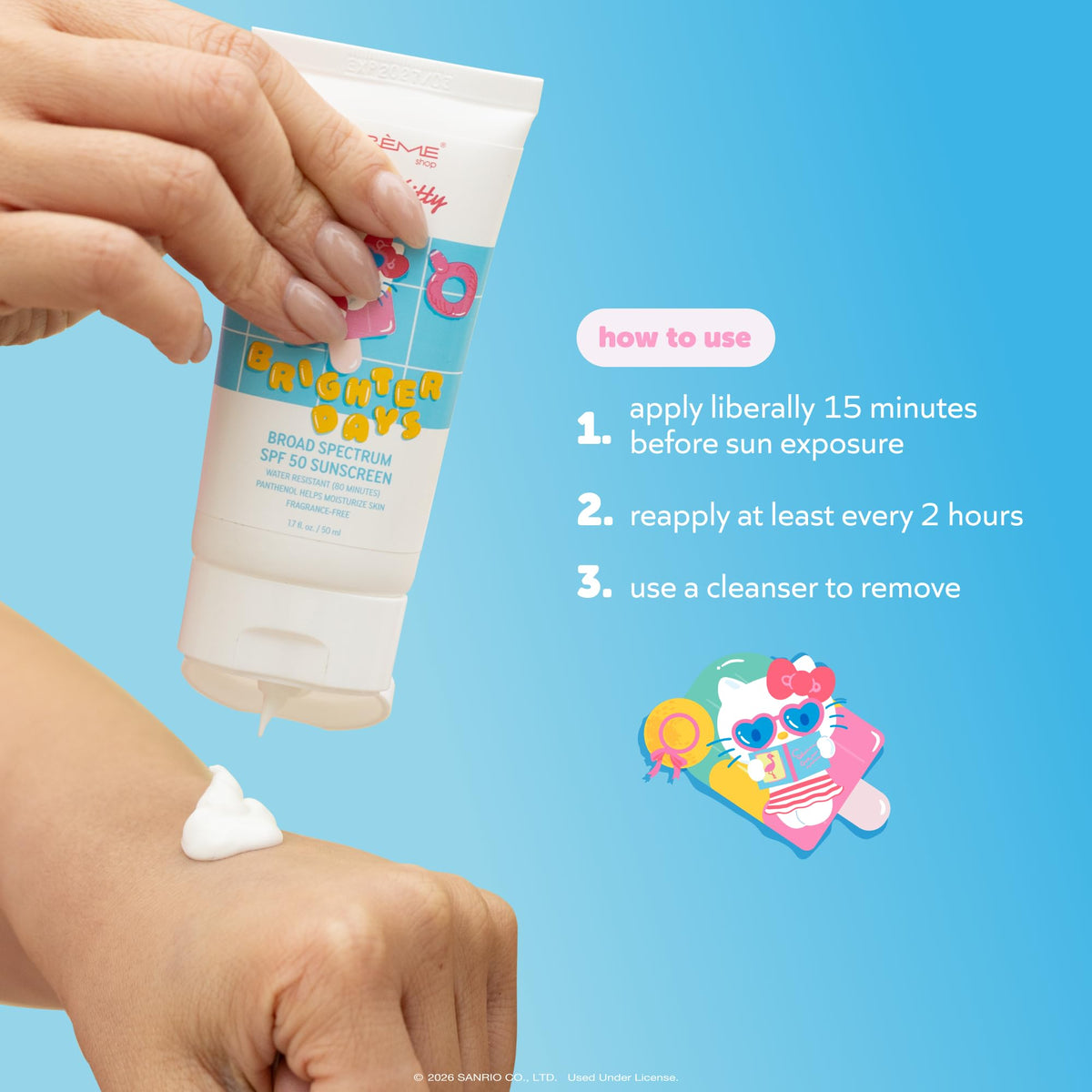 The Crème Shop used on arm outdoors showing water-resistant sun protection benefit