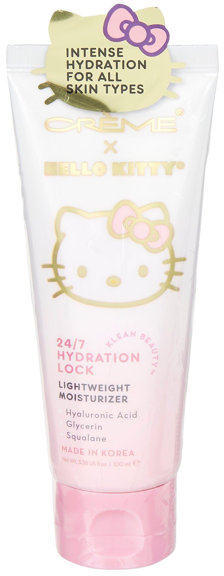 The Crème Shop Hello Kitty jar front view showing cute packaging and visible hydration benefits