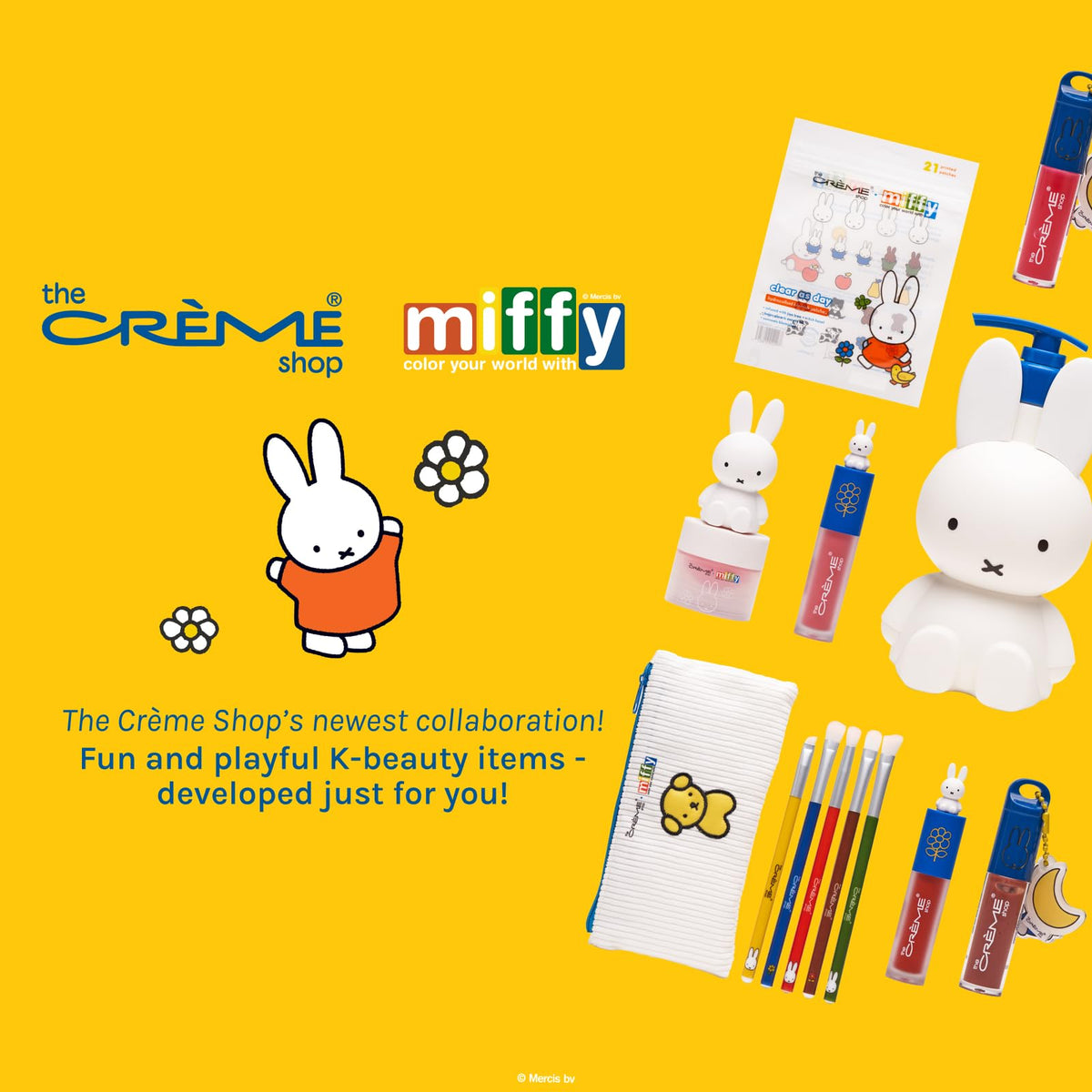 Lifestyle shot of The Crème Shop Miffy balm peeking from a purse, convenient hydration on the go