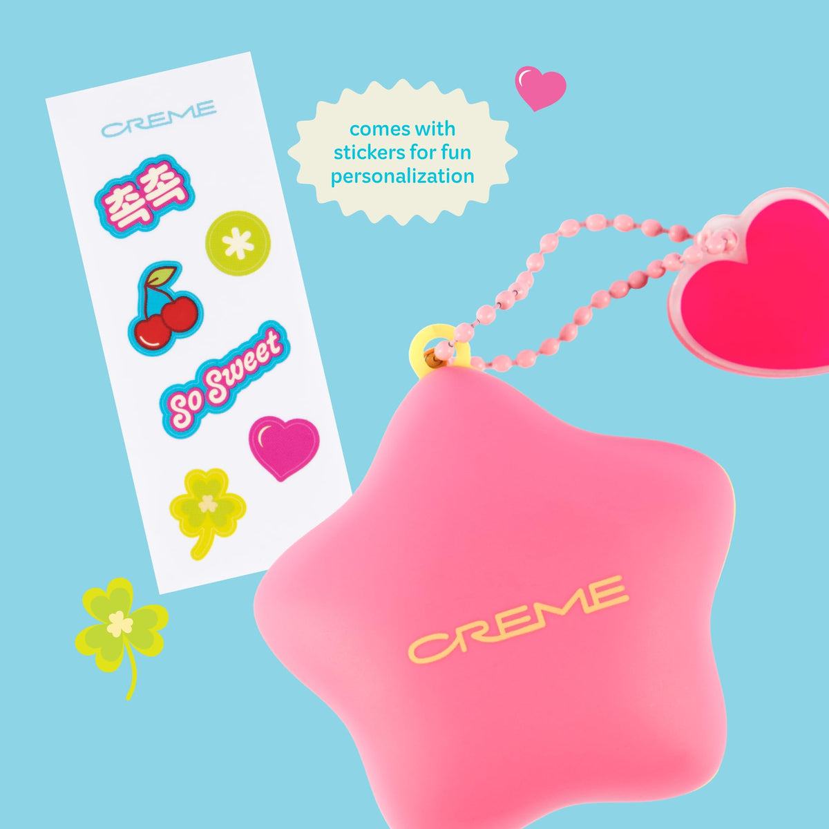The Crème Shop in hand applying balm for instant lip comfort
