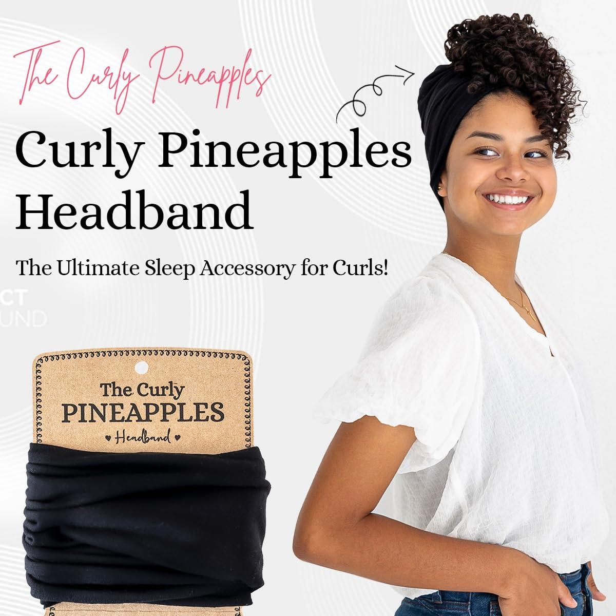 The Curly Pineapples close-up of soft stretchy fabric showing texture and gentle hold benefit