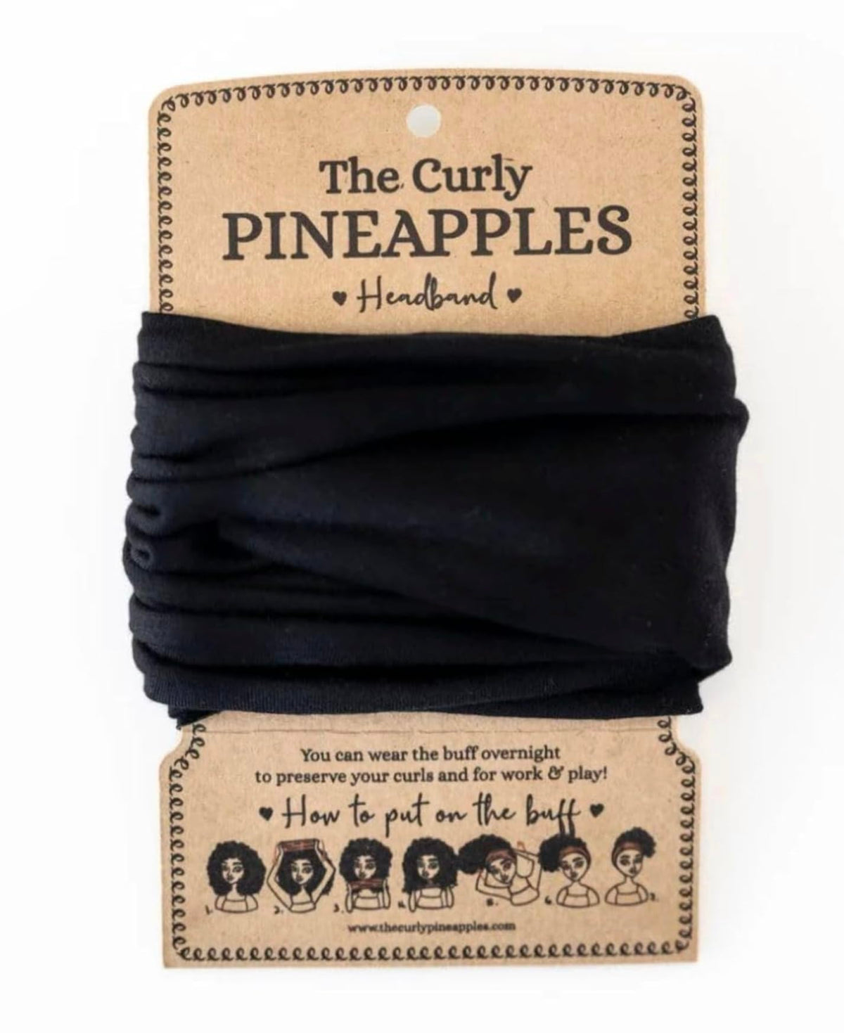 The Curly Pineapples front view matte black headband showing clean design and versatile wear