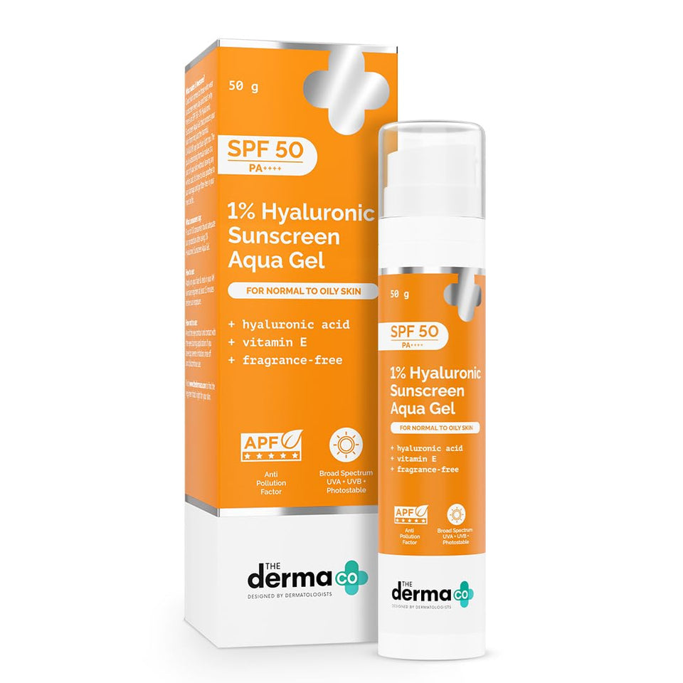 The Derma Co front packaging showcasing SPF 50 and PA++++ benefits