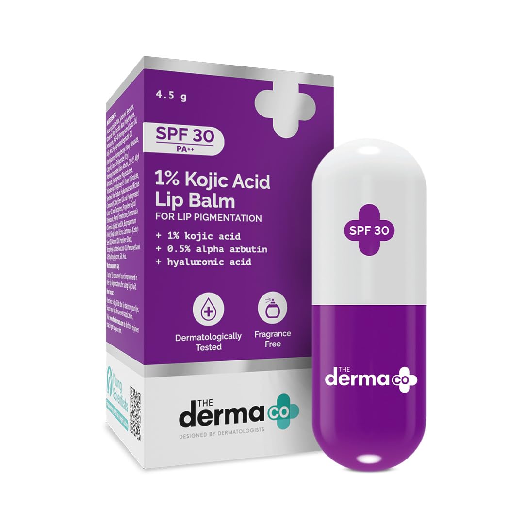 The Derma Co lip balm front packaging showing compact travel size and SPF benefit