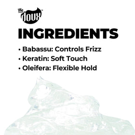 The Doux jar next to a hand to show product size and easy handling benefit