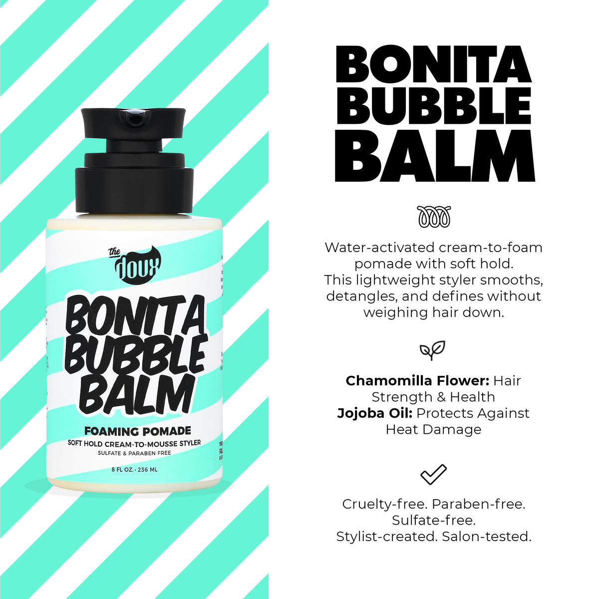 The Doux Bonita Bubble Balm foaming action in hand showing cream-to-foam transformation benefit