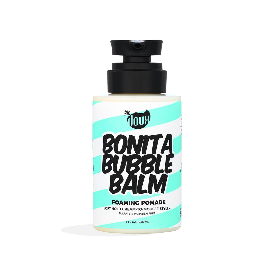 The Doux Bonita Bubble Balm front jar showing label and 8oz size for clear product identity